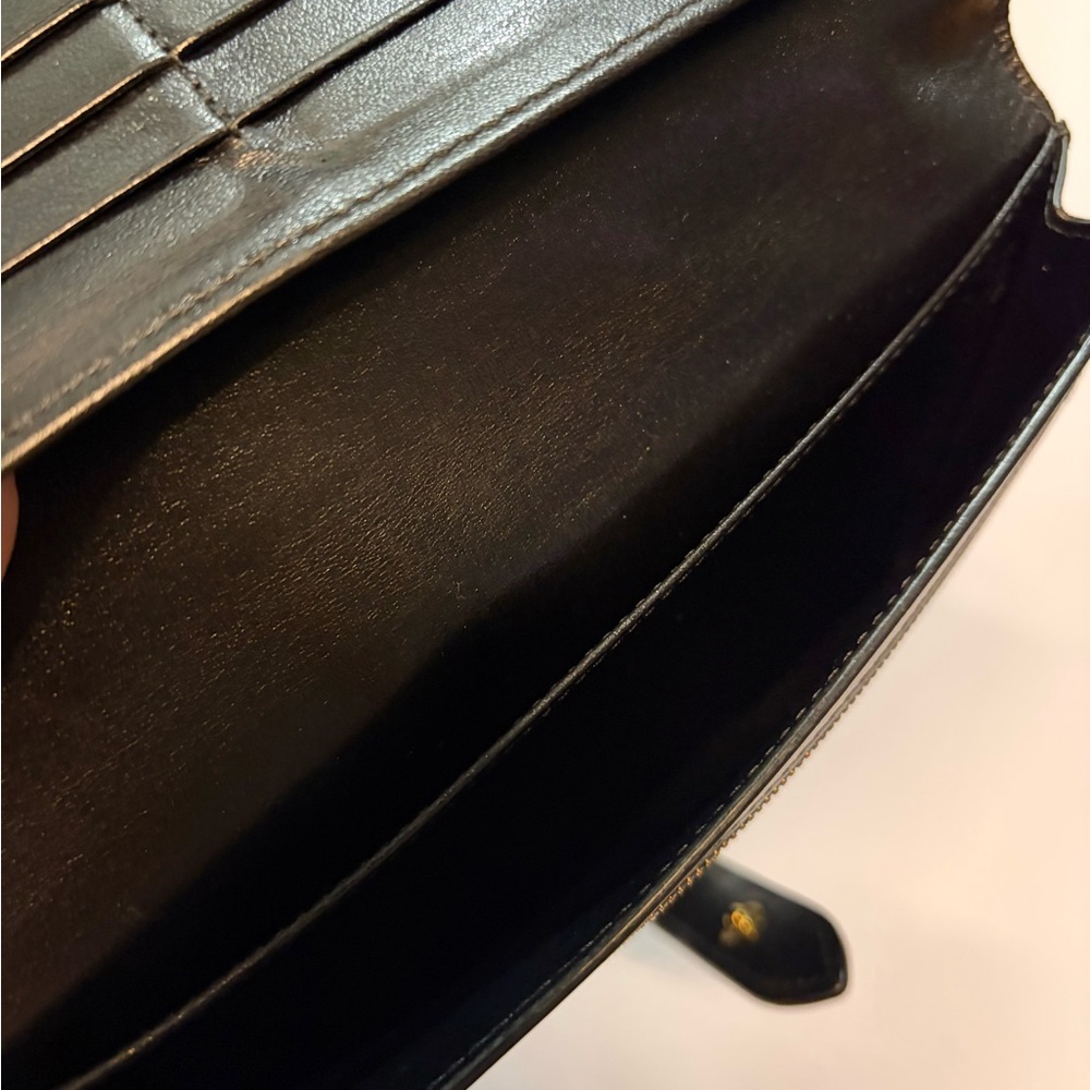 Authentic Celine Black Leather Continental Wallet Snap Strap Zip Pocket - Picture 4 of 9